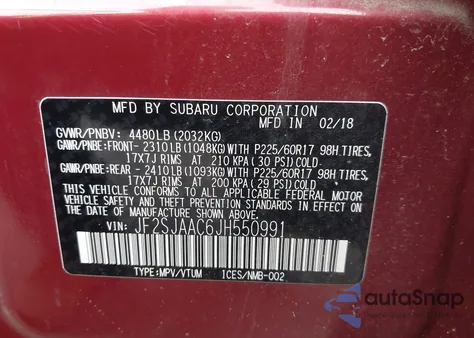 2018 Subaru Forester 2.5I z USA, uszkodzony, nr VIN JF2SJAAC6JH550991